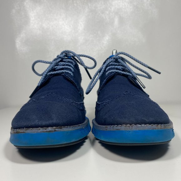 Cole Haan Men Shoes Zero Grand OS Wing Tip Lace Up Almond Toe Blue Sz 7 - Picture 2 of 16